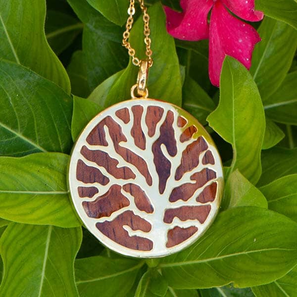 Koa Wood Coral Medallion Pendant Island by Koa Nani