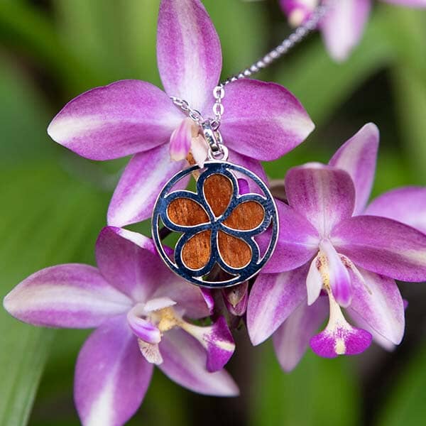 Koa Wood Plumeria Cutout Medallion Pendant Island by Koa Nani