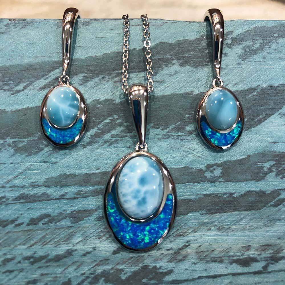 Larimar & Opal Moonrise Pendant & Earrings Set Other Island by Koa Nani