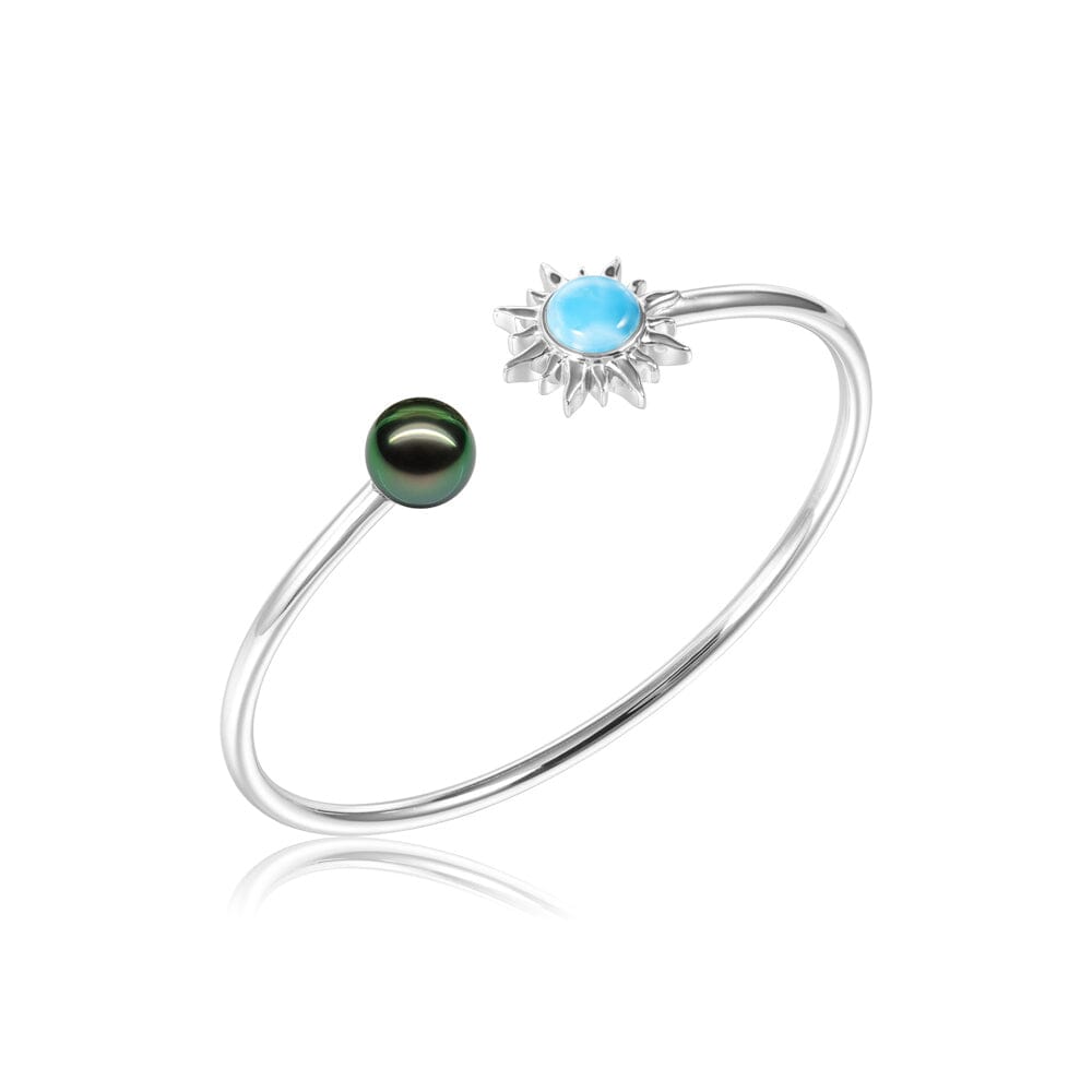 Larimar Sun Bangle with Tahitian Pearl Bangle Island by Koa Nani