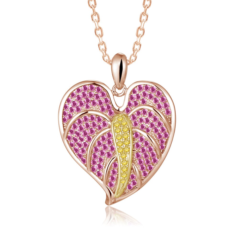 anthurium pendant 14K Two-Tone Gold Pavé Ruby Anthurium Pendant with Sapphires