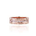 The picture shows a 14K rose gold diamond channel 6mm ring.