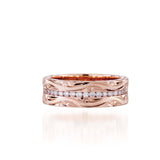 The picture shows a 14K rose gold diamond channel 6mm ring.