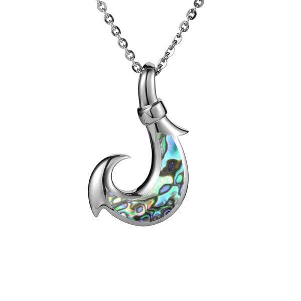 blue polynesian fish hook Sterling Silver Abalone Warrior Fish Hook Pendant