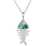 Sterling silver Fishbone Pendant featuring abalone, and white topaz.