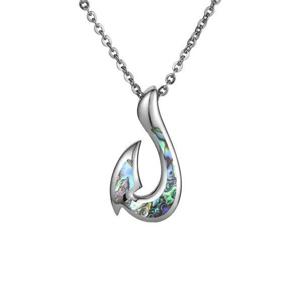 Sterling Silver Iridescent Abalone Fish Hook Pendant Sterling Silver Iridescent Abalone Fish Hook Pendant