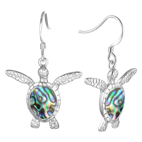 Sterling silver and abalone earrings, The eareings are detailed to look like Sea turtles, with an abalone shell.