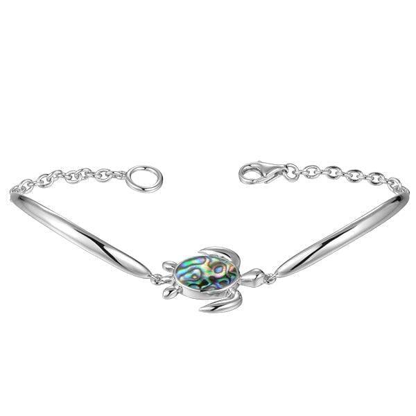 Sterling silver sea turtle bracelet, detailed with an abalone shell.