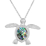 Sterling silver sea turtle pendant, featuring Pave detail and an abalone shell.