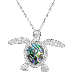 Sterling silver sea turtle pendant, featuring Pave detail and an abalone shell.