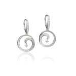 The picture shows a pair of 925 sterling silver drop of water lever-back earrings with topaz and aquamarine.