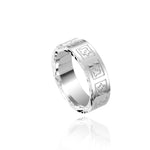 The picture shows a 925 sterling silver 6mm ring with hand engravings including sea turtles