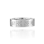 The picture shows a 925 sterling silver 6mm ring with hand engravings including sea turtles