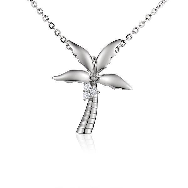 The picture shows a small 925 sterling silver king palm tree pendant.