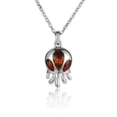 Sterling silver and koa wood jellyfish pendant.