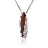 Sterling Silver and Wood Engraved Surfboard Pendant