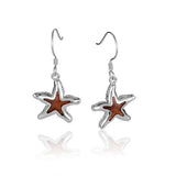 Sterling Silver and Wood Starfish Hook Earrings