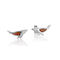 Sterling Silver and Wood Humpback Whale Stud Earrings