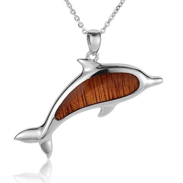 Sterling Silver and Wood Dolphin Pendant
