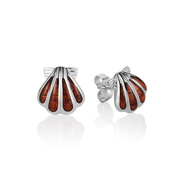 Sterling Silver and Wood Oyster Shell Stud Earrings