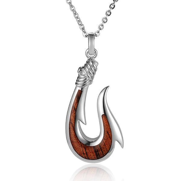 Sterling Silver and Wood Fishhook Pendant