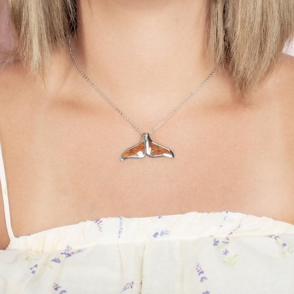 Koa Wood Whale Tail Pendant Pendant Island by Koa Nani Large