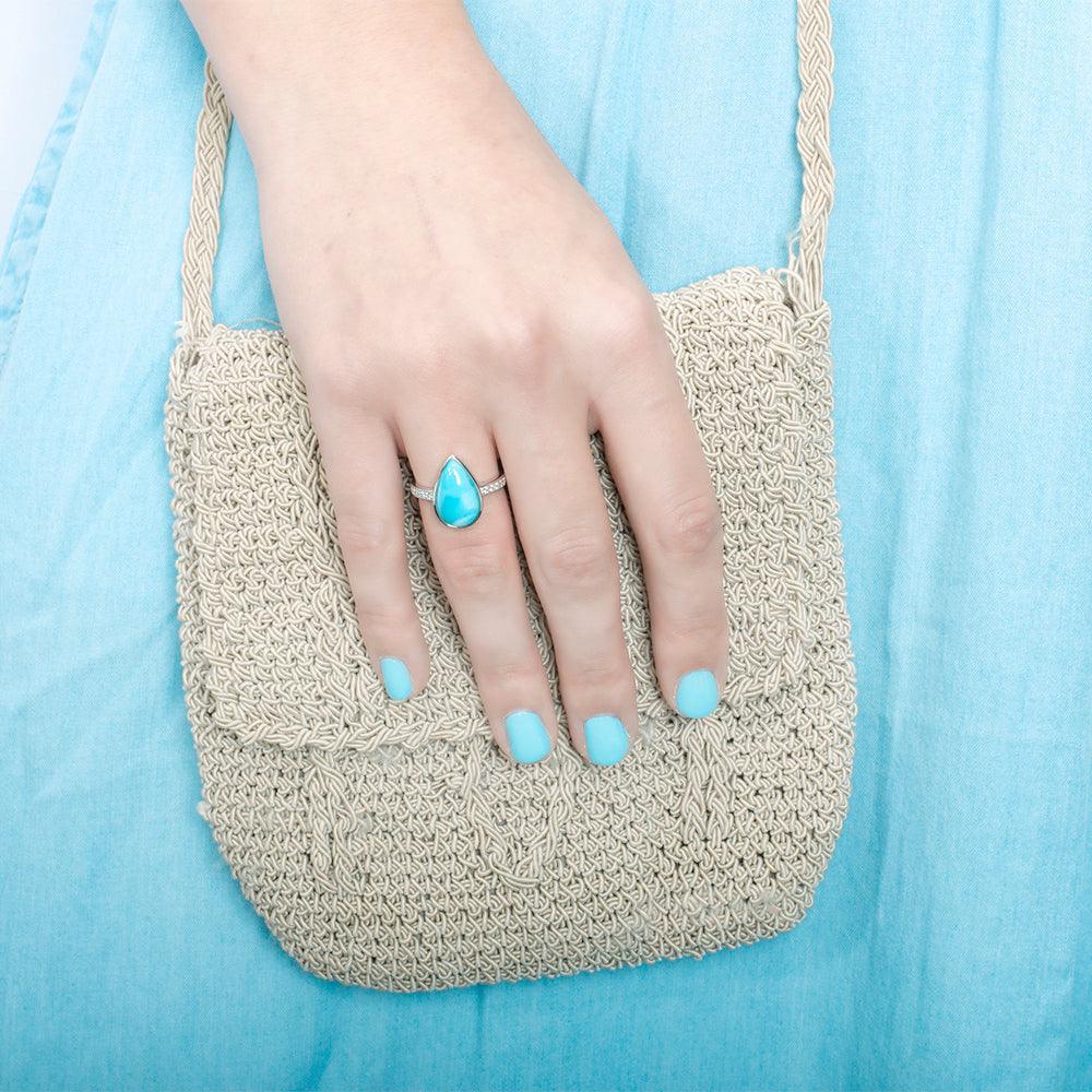 Larimar Azul Teardrop Ring Ring Island by Koa Nani