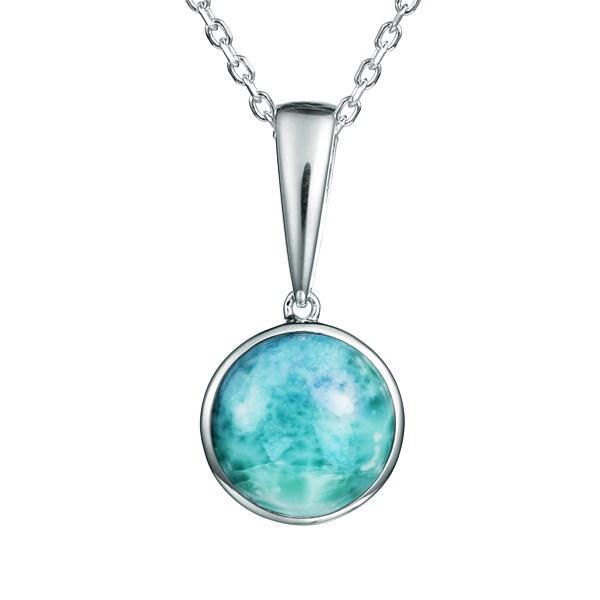 The picture shows a 925 sterling silver larimar circle pendant.