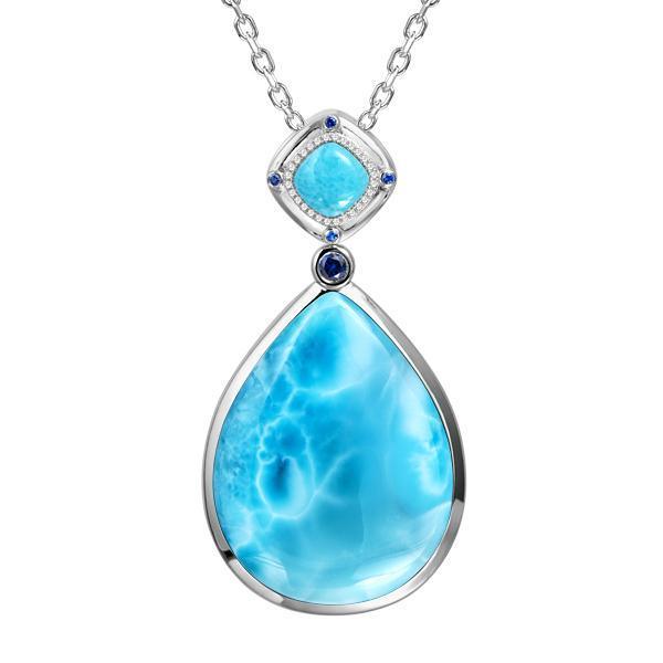 The picture shows a 925 sterling silver larimar teardrop pendant.