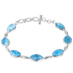 The picture shows a 925 sterling silver larimar mandorla bracelet.