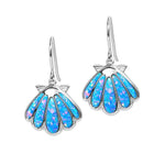 The picture shows a pair of 925 sterling silver opalite oyster shell hook earrings with topaz