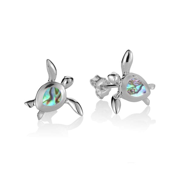 Sterling silver Seaturtle Stud backed earrings, featuring an abalone shell.
