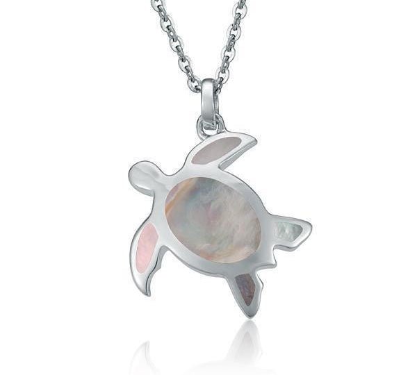 Sterling silver sea turtle pendant with white mother of pearl.