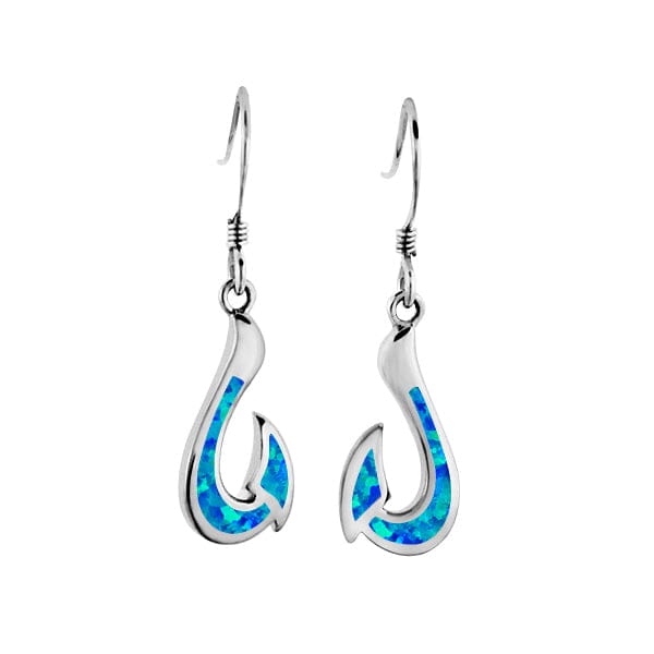 blue polynesian fish hook Sterling Silver Sustainable Blue Opal Fish Hook Earrings