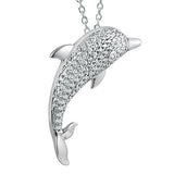 The picture shows a 925 sterling silver, white gold-vermeil, dolphin pendant with topaz.