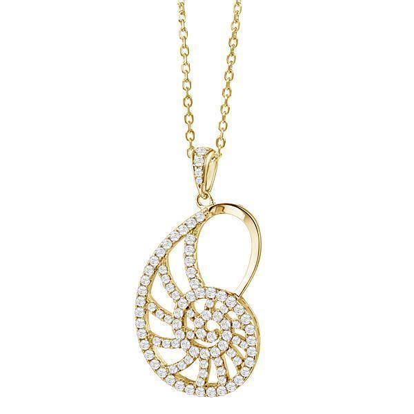 The picture shows a 925 sterling silver pavé yellow gold vermeil nautilus shell pendant with topaz.