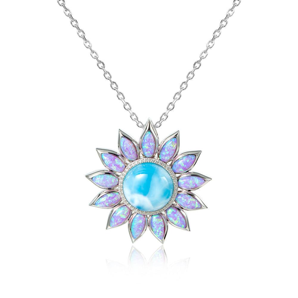 Pink Opalite Sunflower Pendant with Larimar Pendant Island by Koa Nani Large