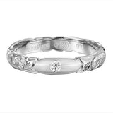 The picture shows a 4mm platinum band ring with a diamond.