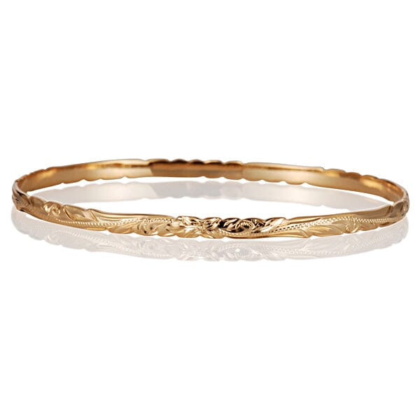 Plumeria Engraved Bangle Bangle Island by Koa Nani Large (10mm) Yellow Gold
