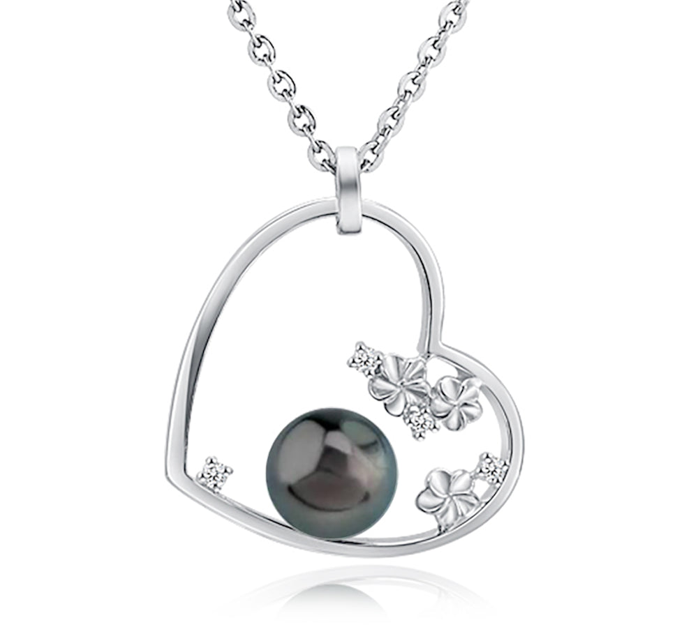 Pearl Plumeria Heart Pendant