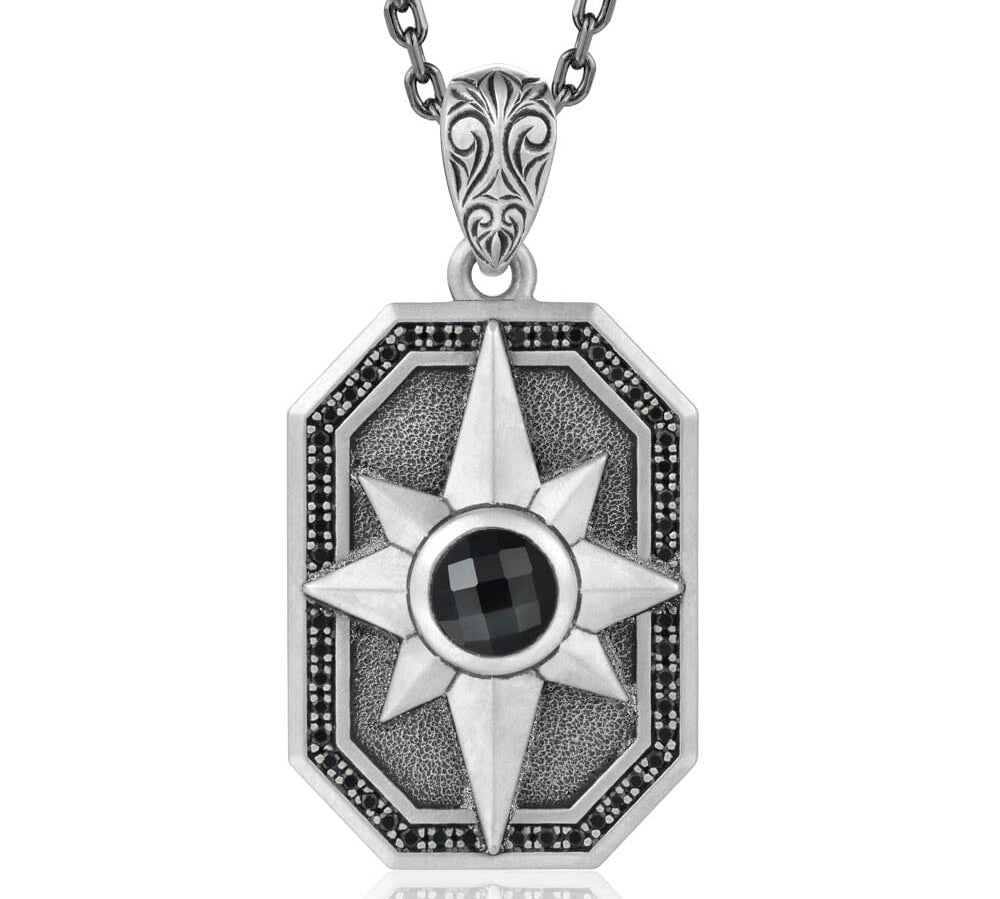 Black Diamond Compass Plaque Pendant w/ Onyx Pendant Island by Koa Nani 