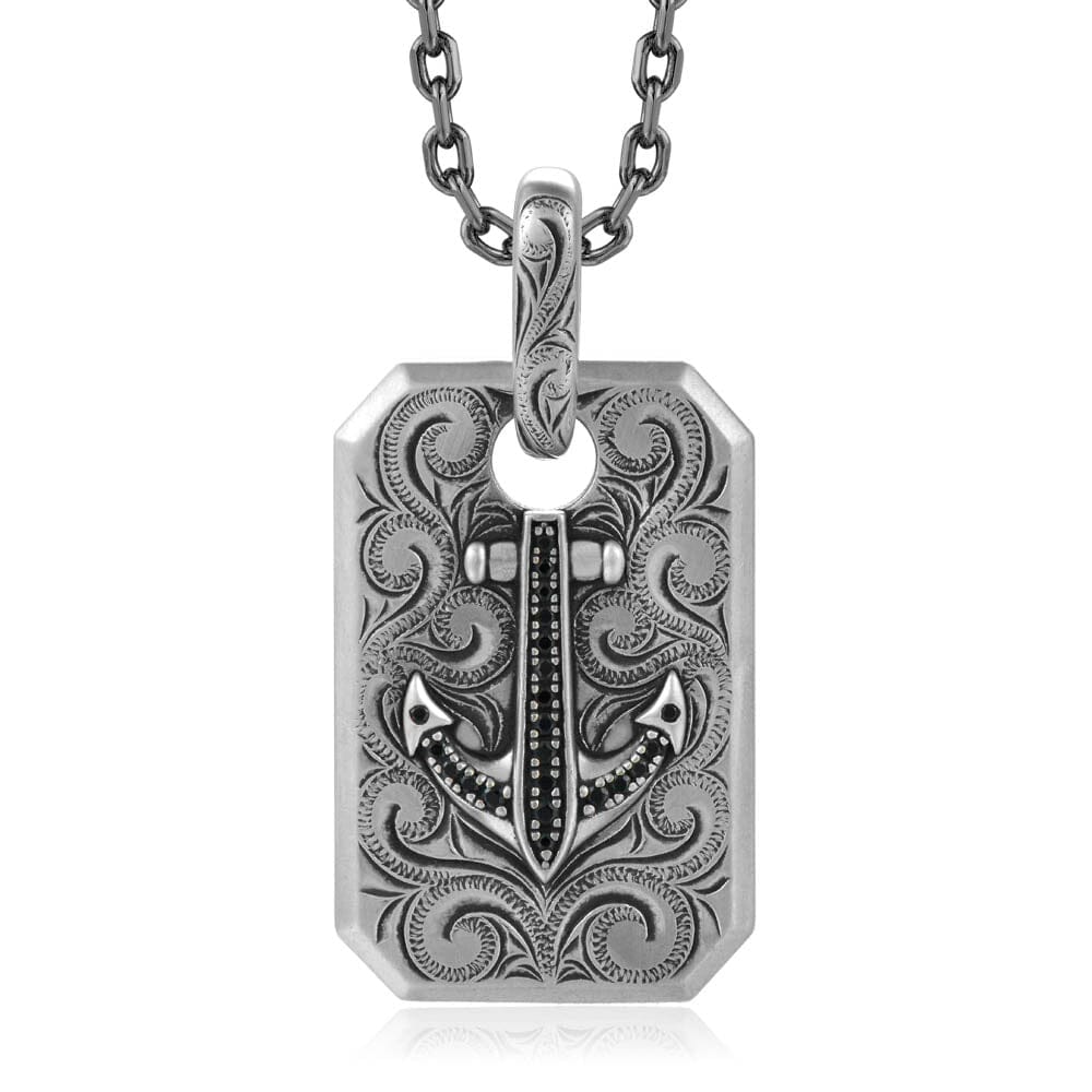 Black Diamond Engraved Anchor Plaque Pendant Pendant Island by Koa Nani 