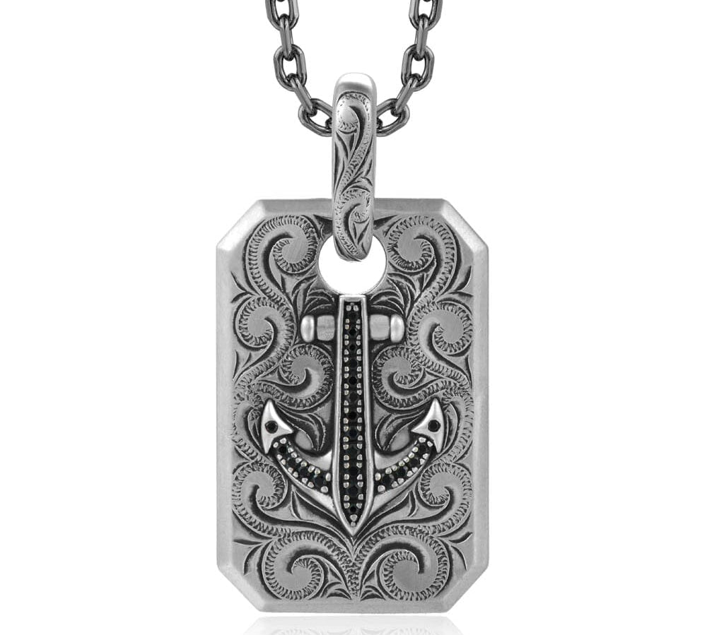 Black Diamond Engraved Anchor Plaque Pendant Pendant Island by Koa Nani 
