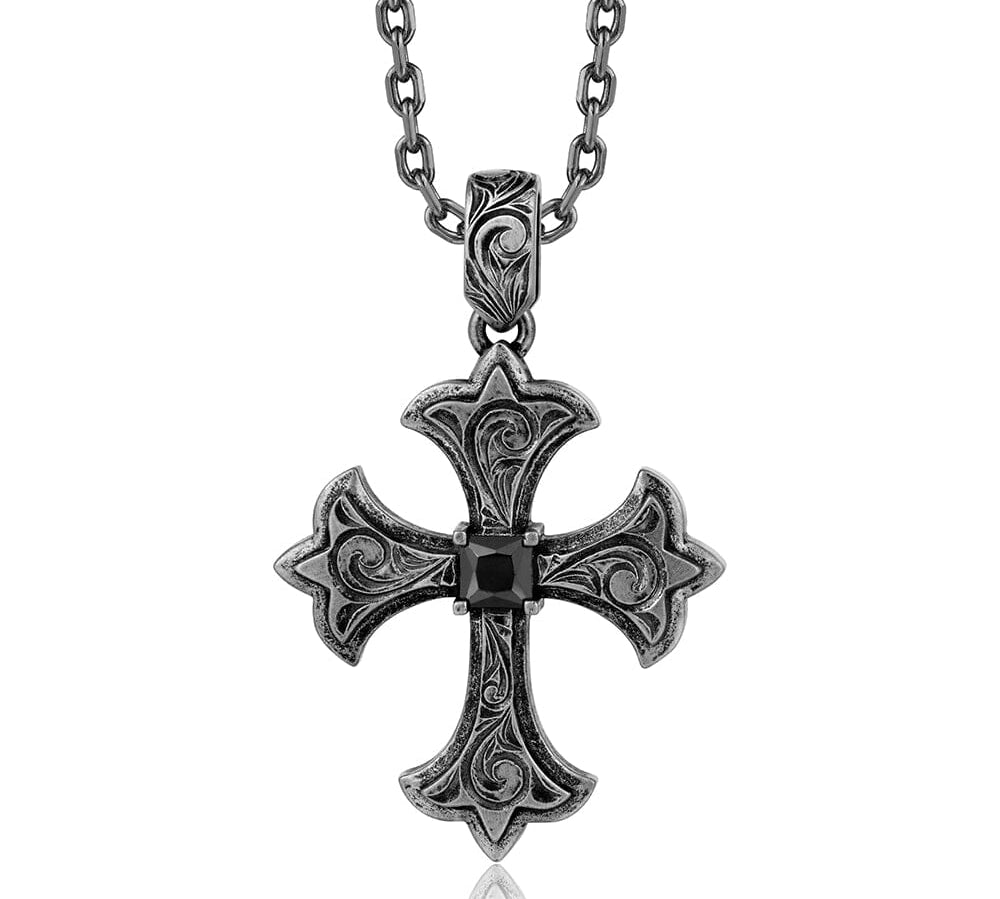 Black Diamond Engraved Cross Pendant Pendant Island by Koa Nani 