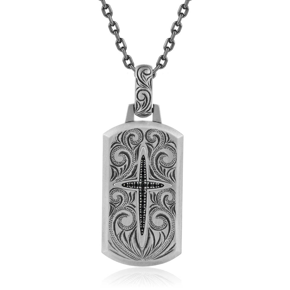 Black Diamond Engraved Cross Plaque Pendant Pendant Island by Koa Nani 