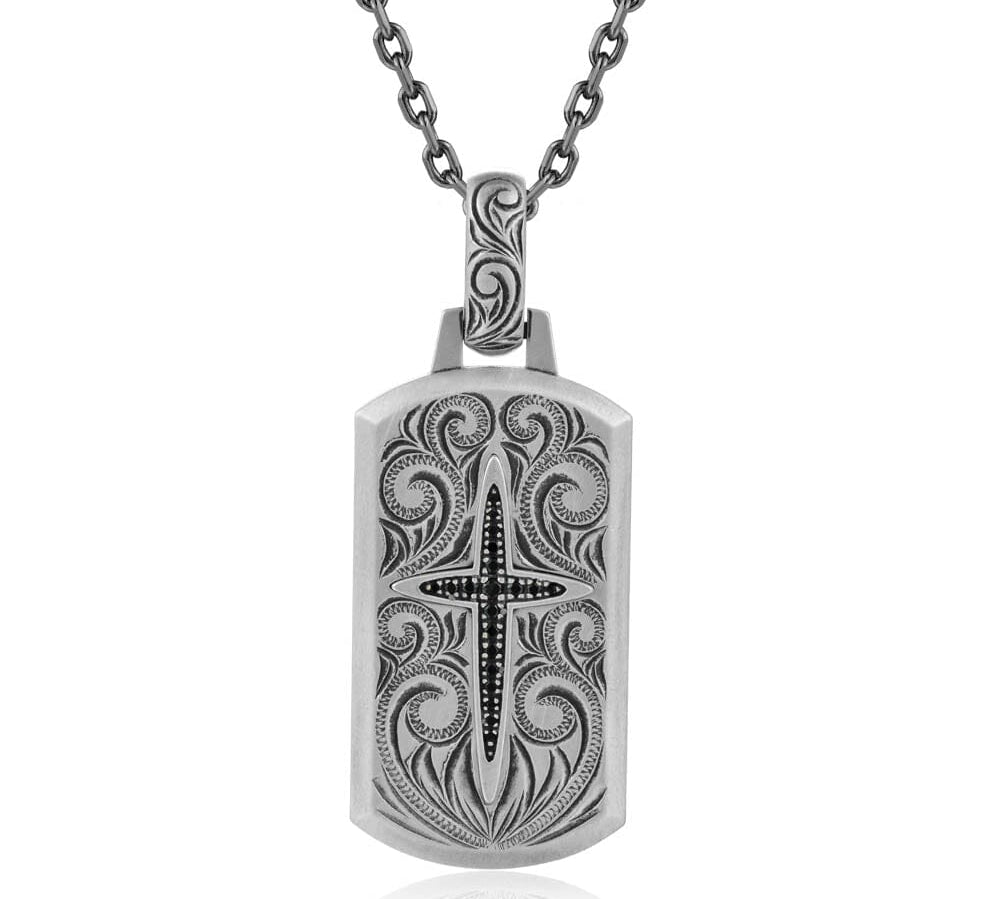 Black Diamond Engraved Cross Plaque Pendant Pendant Island by Koa Nani 