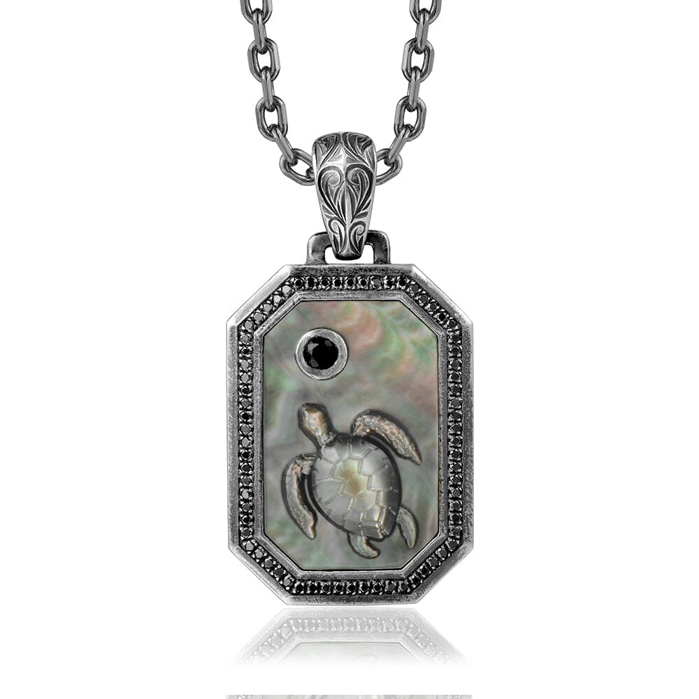 Black Diamond Honu Plaque Pendant w/ Mother of Pearl Pendant Island by Koa Nani 