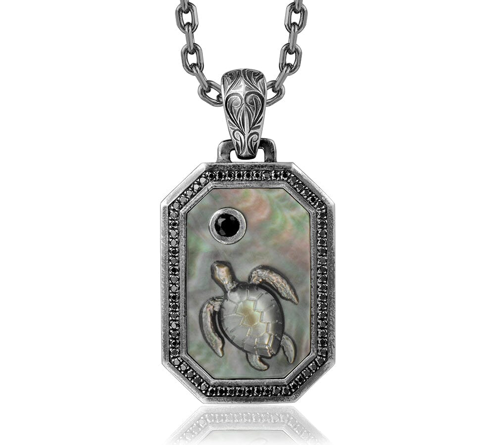 Black Diamond Honu Plaque Pendant w/ Mother of Pearl Pendant Island by Koa Nani 
