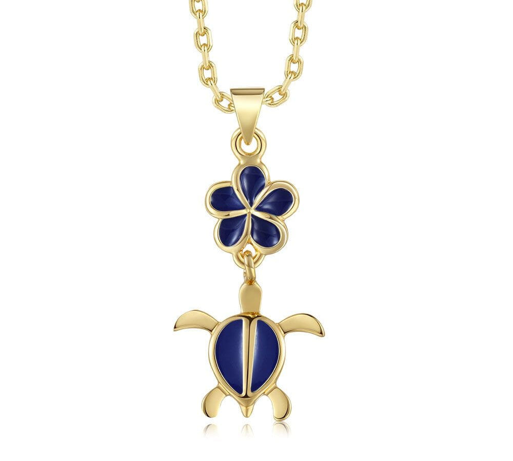Blue Ginger Pua and Honu Necklace Necklace Island by Koa Nani 