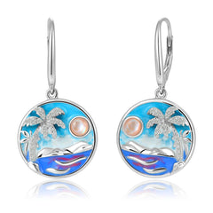 Diamond Head Earrings w/ Pink Mother of Pearl Earrings Island by Koa Nani 
